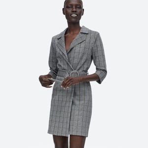 Belted Plaid Blazer Dress